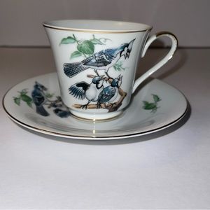 Vintage Inarco Bluejay Bird Tea Cup and Saucer with Gold Trim Made in Ja…